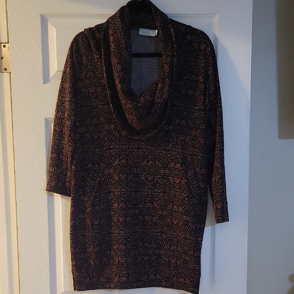 Women's Black and Pink Cowl Neck Sweater